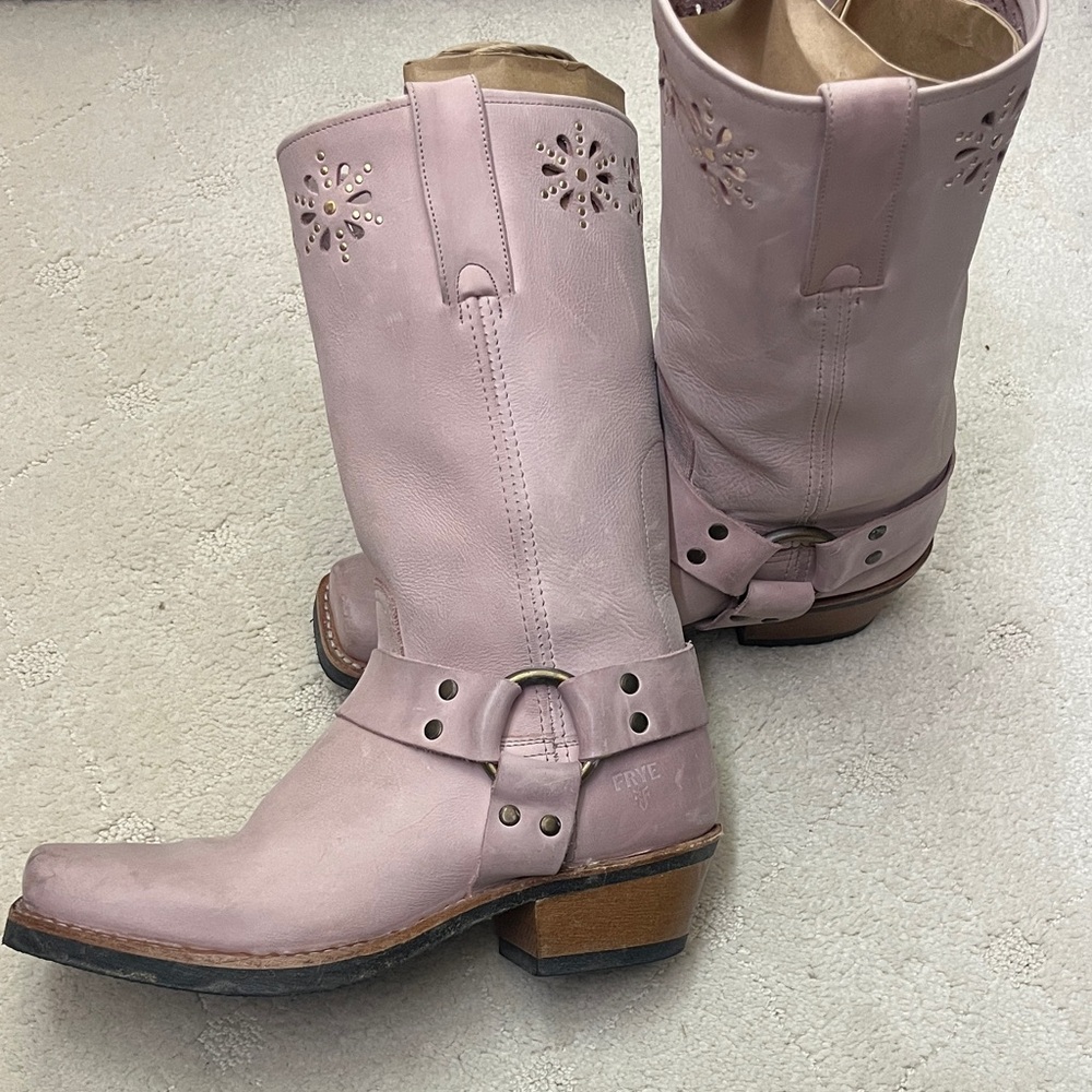 Frye Lilac/Pink Harness 12R Leather Heeled Boots